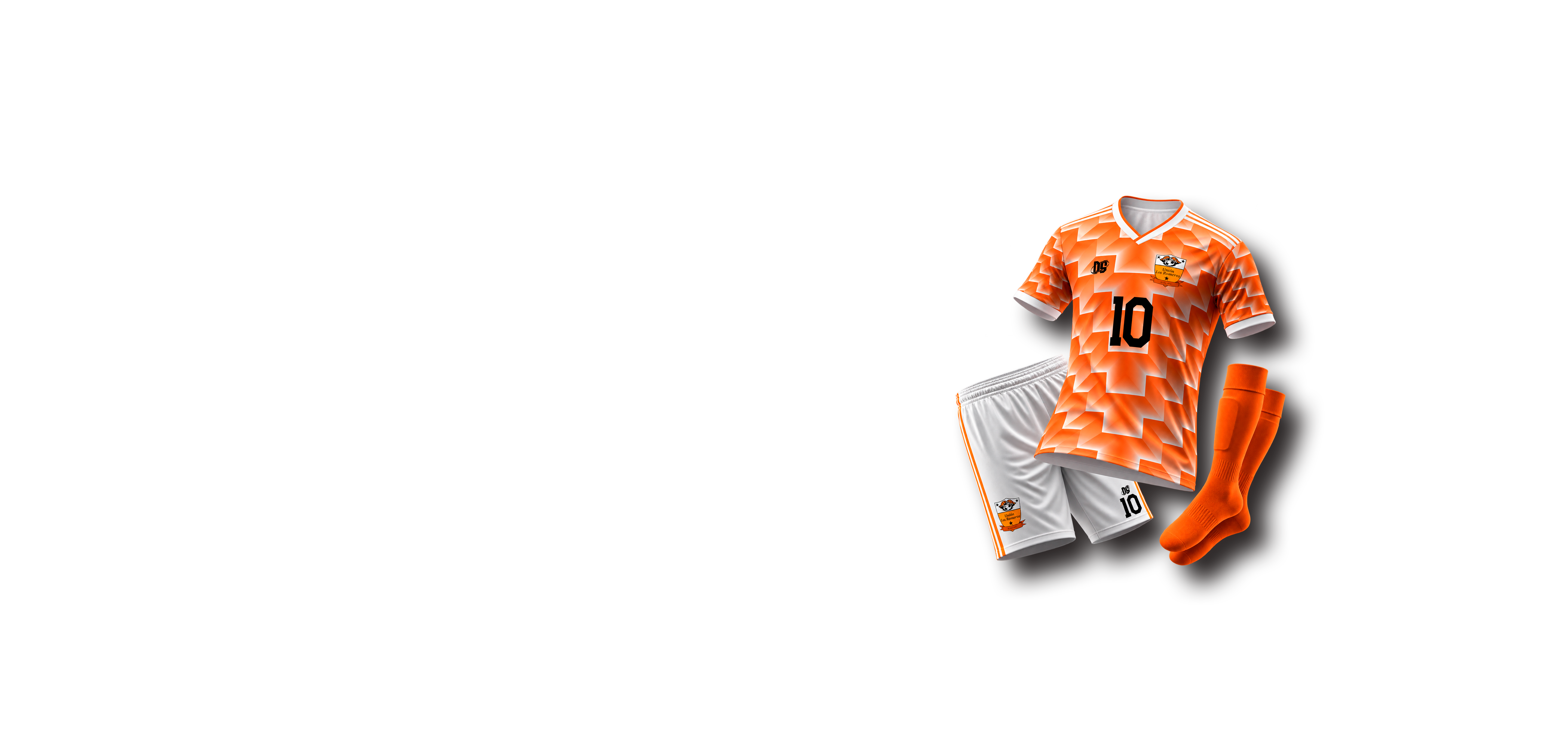Conjunto deportivo personalizado naranja con camiseta, shorts y medias