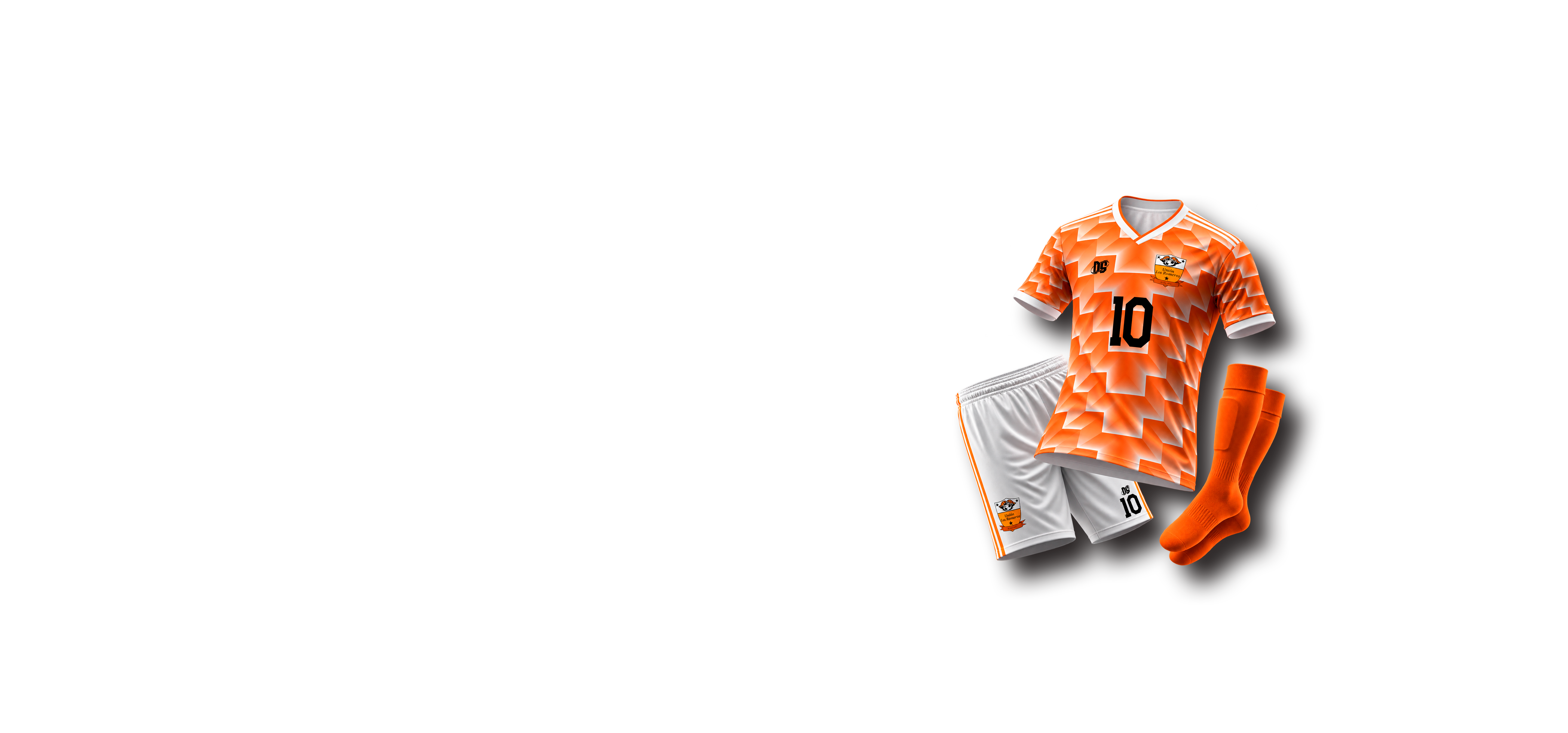 Conjunto deportivo personalizado naranja con camiseta, shorts y medias