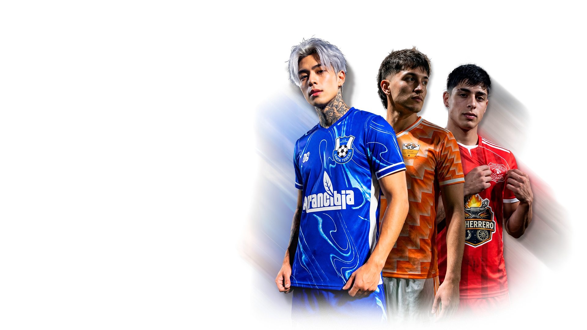 Tres jugadores con equipaciones personalizadas DS Digital Sport